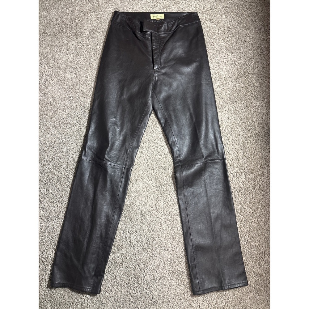 Rem Garson Brown Genuine Leather Pants Straight Leg Trousers Womens 8 Vintage